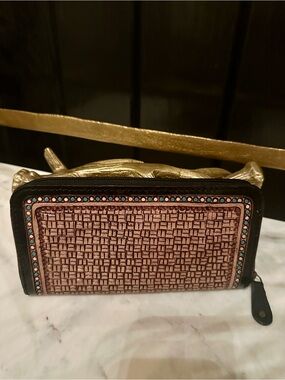 New 100% Genuine Cowhide Tooled Leather Western zip Merbaa wallet clutch purse